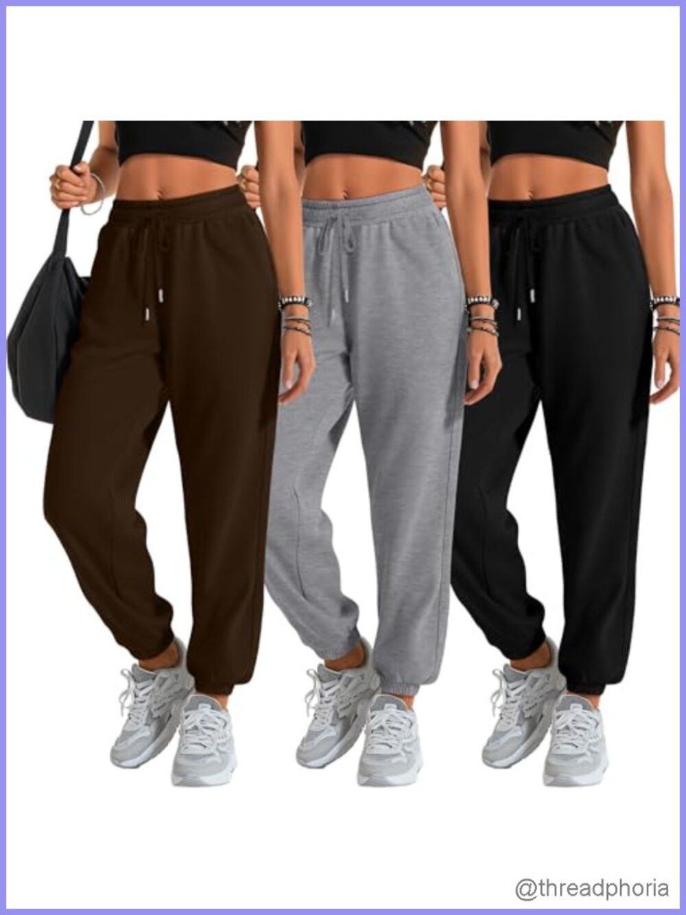 3 Pack Women's Lightweight Lounge Sweatpants Joggers High Rise Cuffed Pockets